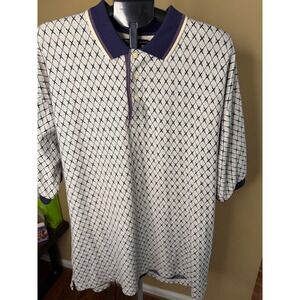 Duck Head Tour Mens XL Polo Shirt Diamond Geometric Pattern Cotton Blue Cream